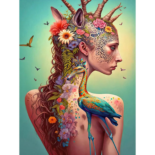 Diamond Painting - Full Round / Square - Tattoo Girl & Animal