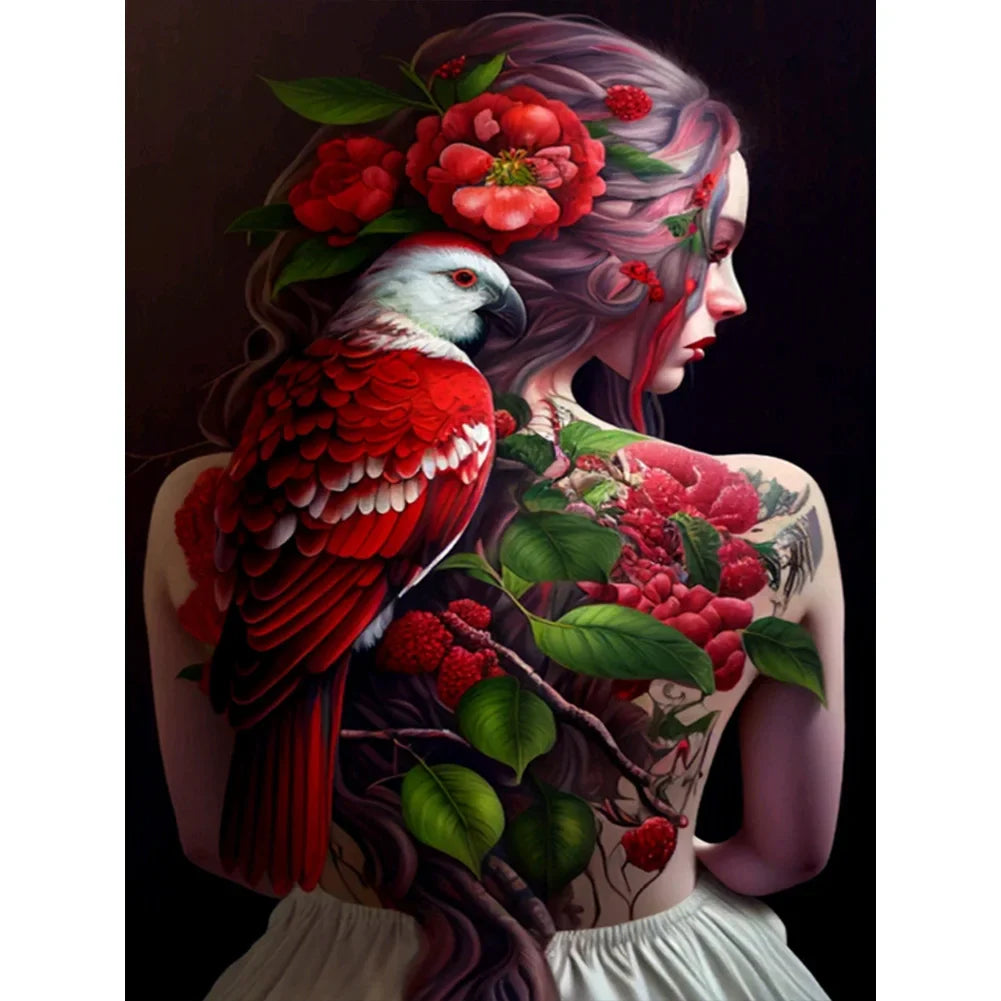 Diamond Painting - Full Round / Square - Tattoo Girl & Parrot