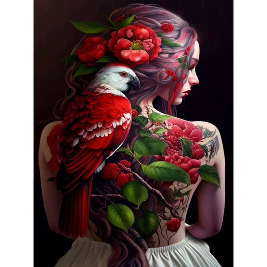 Diamond Painting - Full Round / Square - Tattoo Girl & Parrot