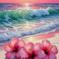 DIY Diamond Painting Kit - Full Round / Square - Three Pink Hibiscus Flowers On Beach