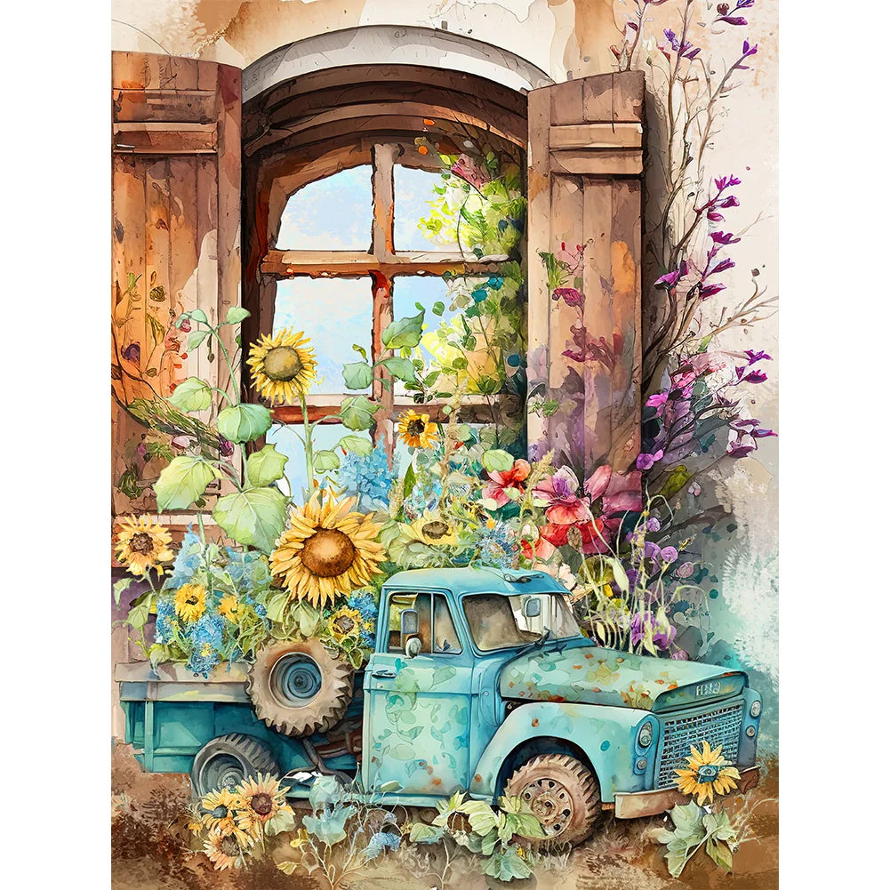 tractor flowers diamond painting kit