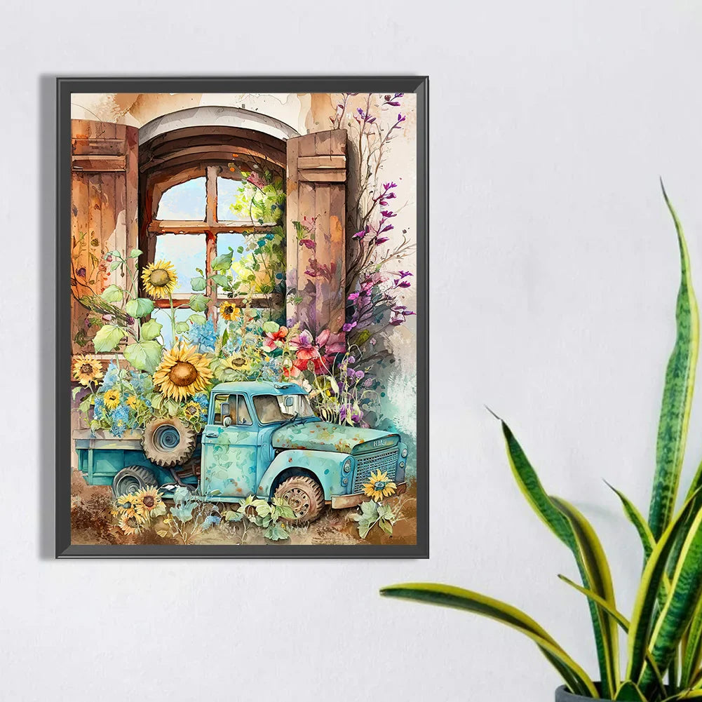 tractor flowers diamond painting