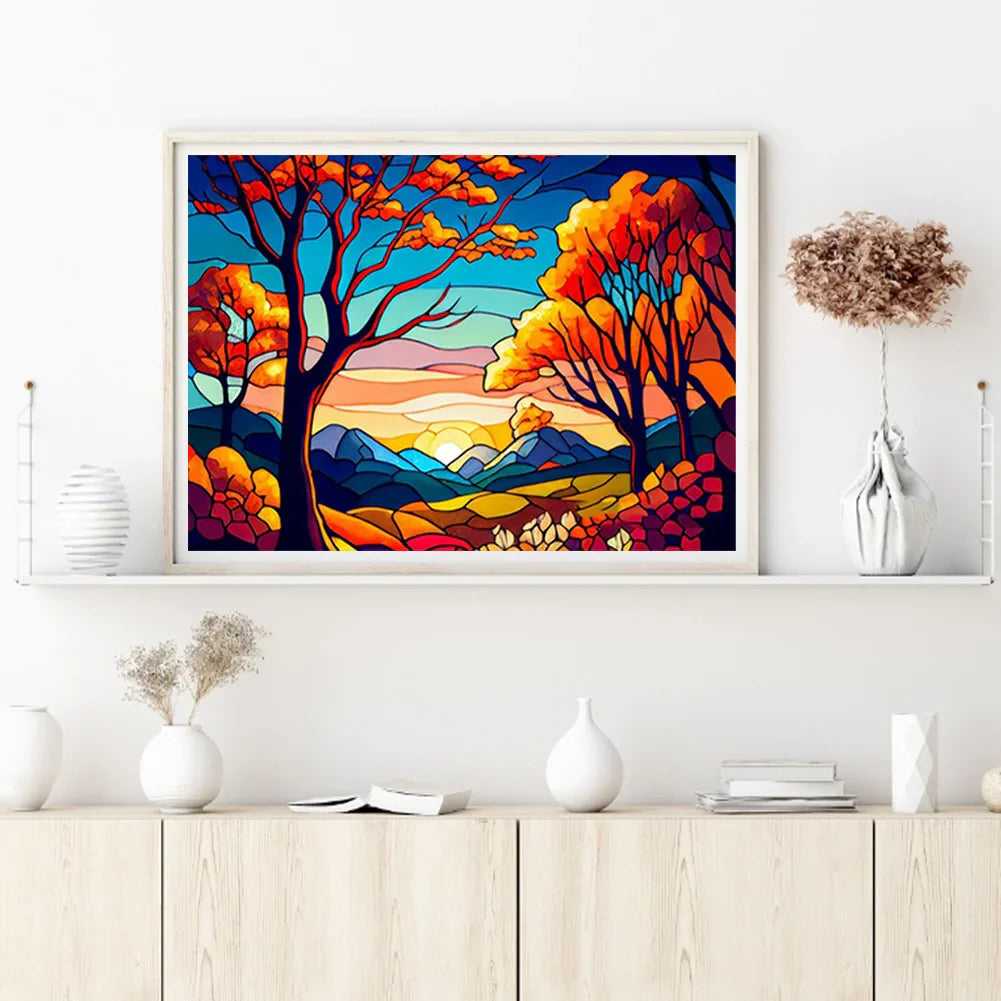 tree view stained glass diamond painting kit