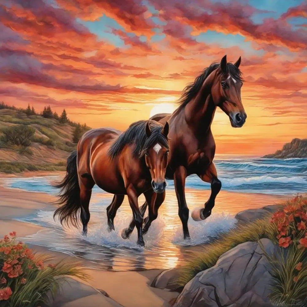 5D DIY Diamond Painting Kit - Full Round / Square - Two Horses