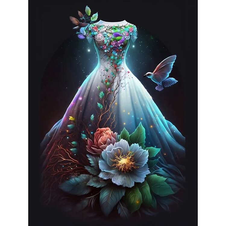 wedding dress with pigeon diamond painting kit