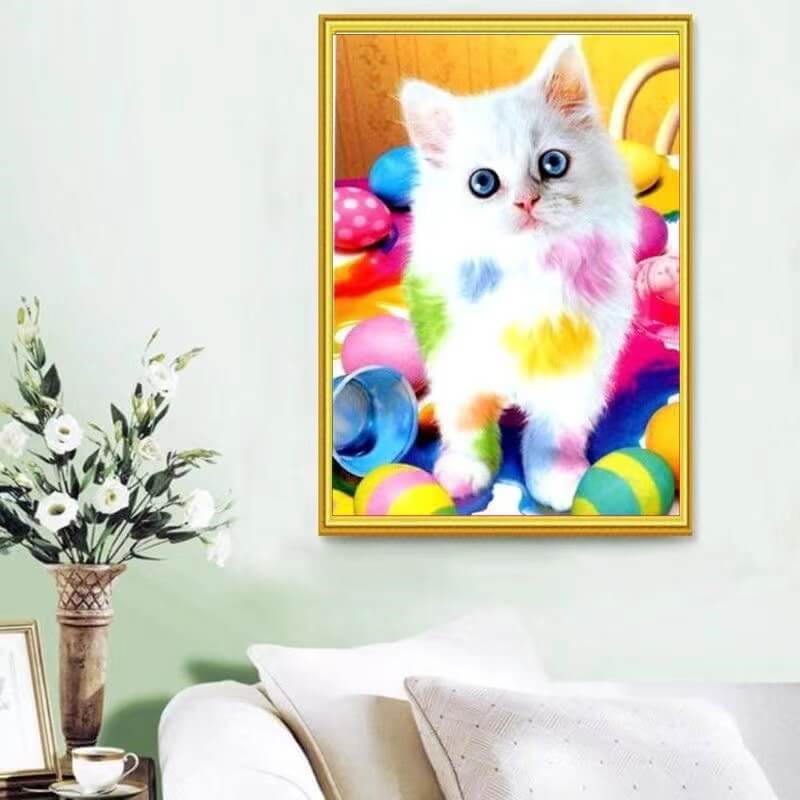white cat 5d full round square diamond painting kit