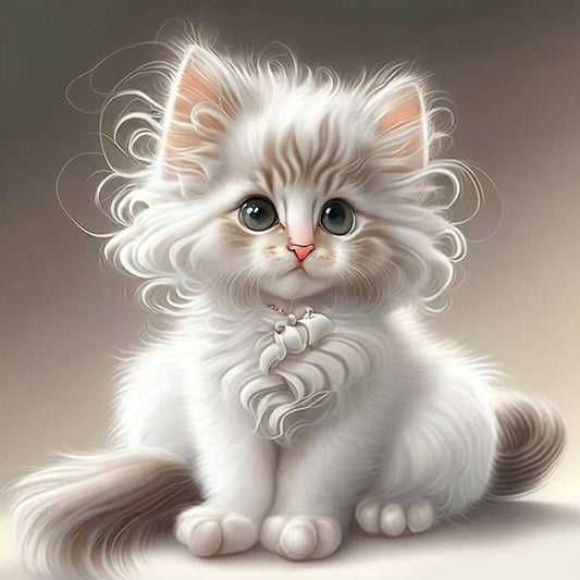 5D DIY Diamond Painting Kit - Full Round / Square - White Cat B