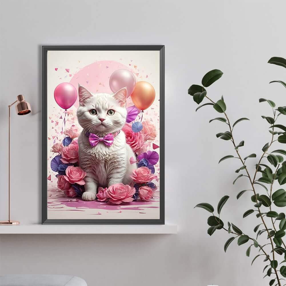 White Cat With Bow 5D DIY Butterfly Diamond Painting Kit