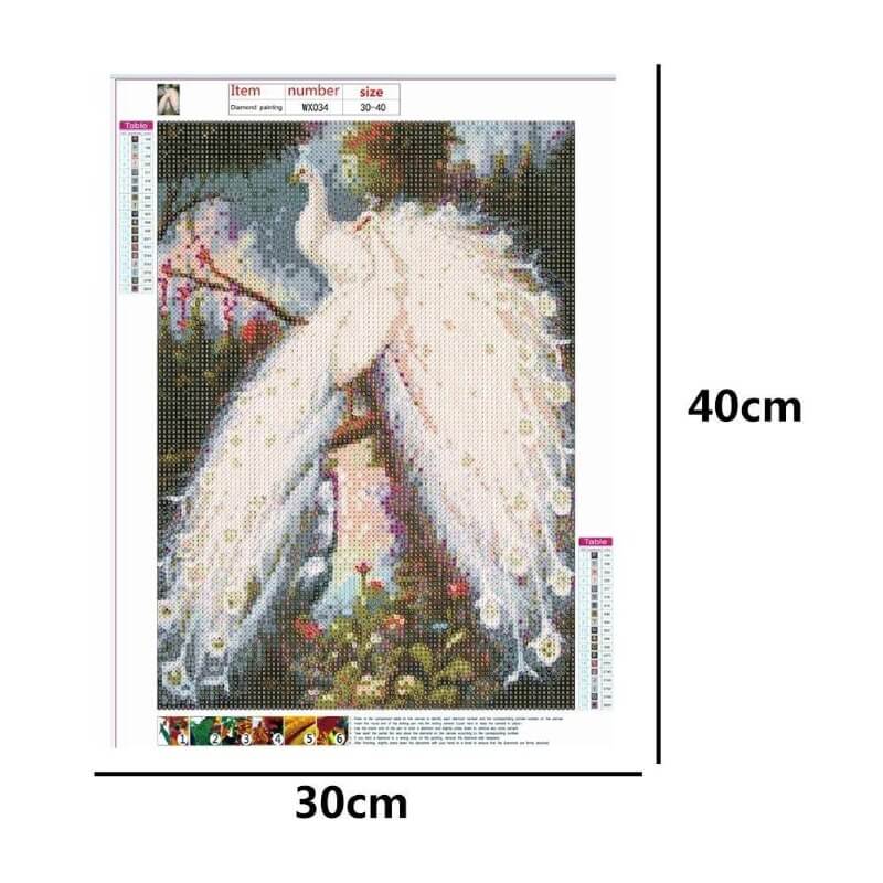 white peacock diamond painting kit canvas size