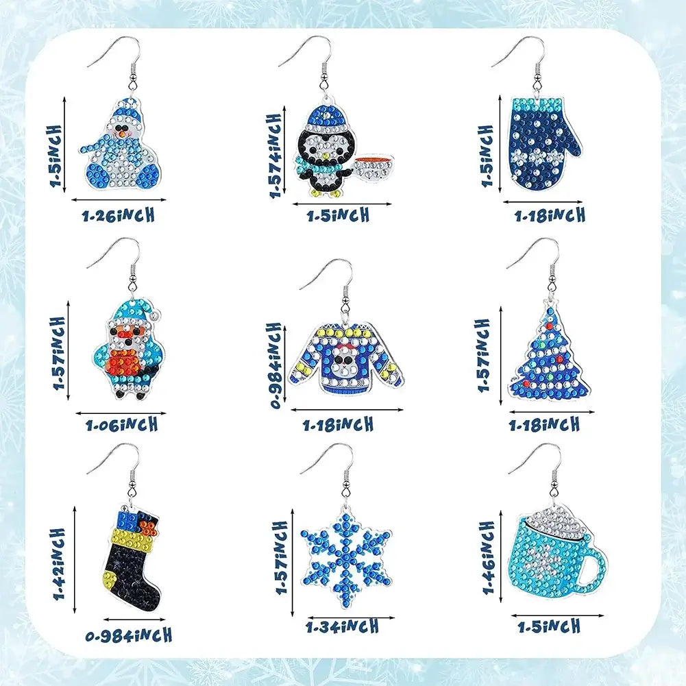 9 Pairs DIY  Winter Diamond Painting Earrings Sizes