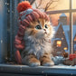 5D DIY Diamond Painting Kit - Full Round / Square - Winter Night Kitten