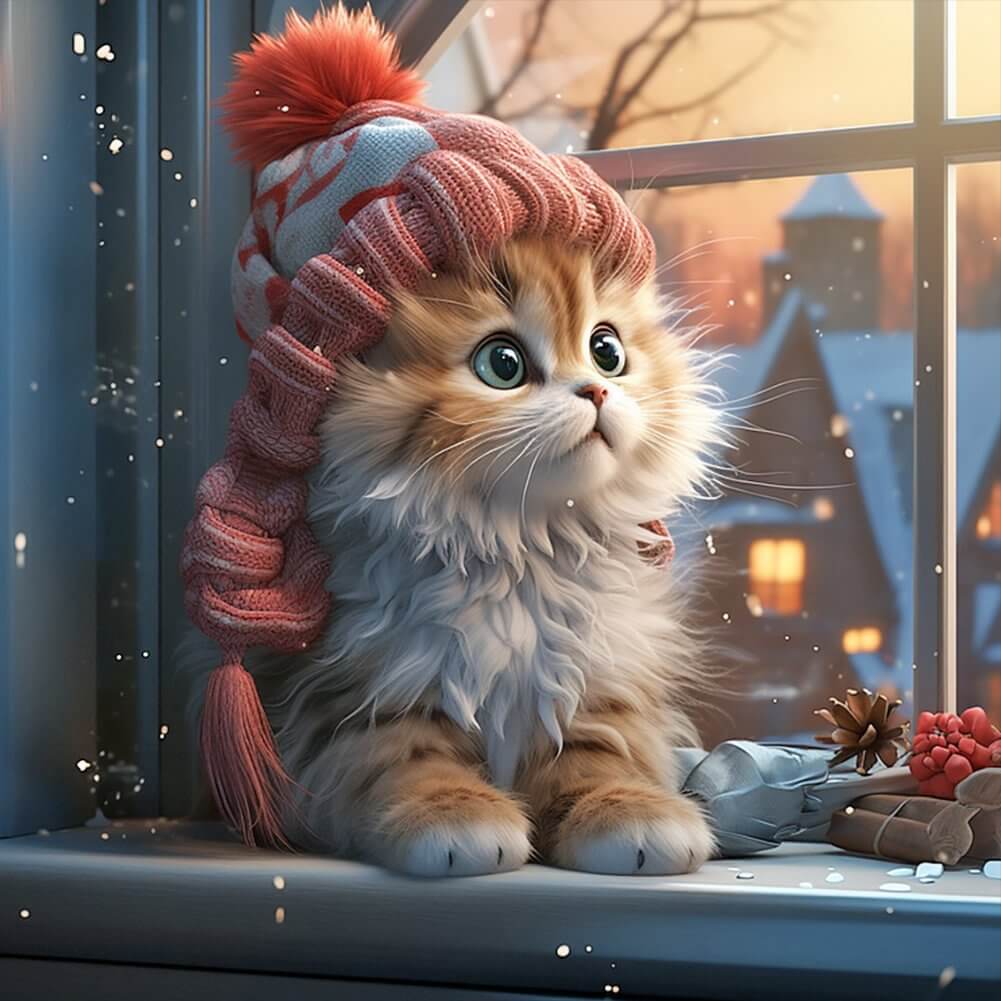 5D DIY Diamond Painting Kit - Full Round / Square - Winter Night Kitten