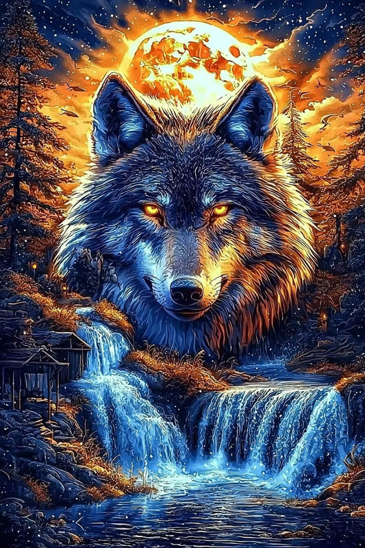 DIY Diamond Painting Kit - Full Round / Square - Wolf And Waterfall