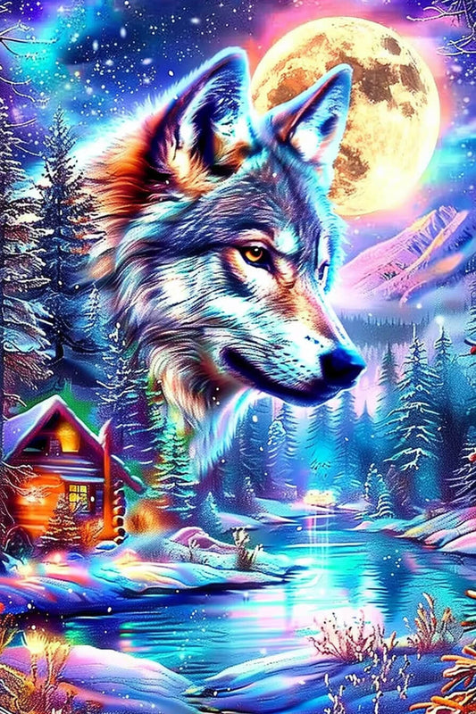 DIY Diamond Painting Kit - Full Round / Square - Wolf In Snowy Forest