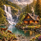 DIY Scenery Diamond Painting Kit - Full Round / Square - Cabin By Waterfall