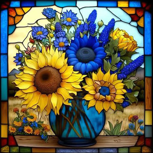 Diamond Painting - Full Round / Square - Stained Glass Sunflower Vase