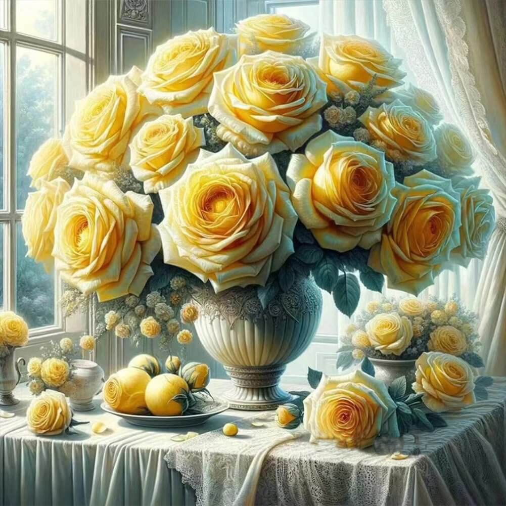 5D DIY Diamond Painting Kit - Full Round / Square - Yellow Rose Vase A
