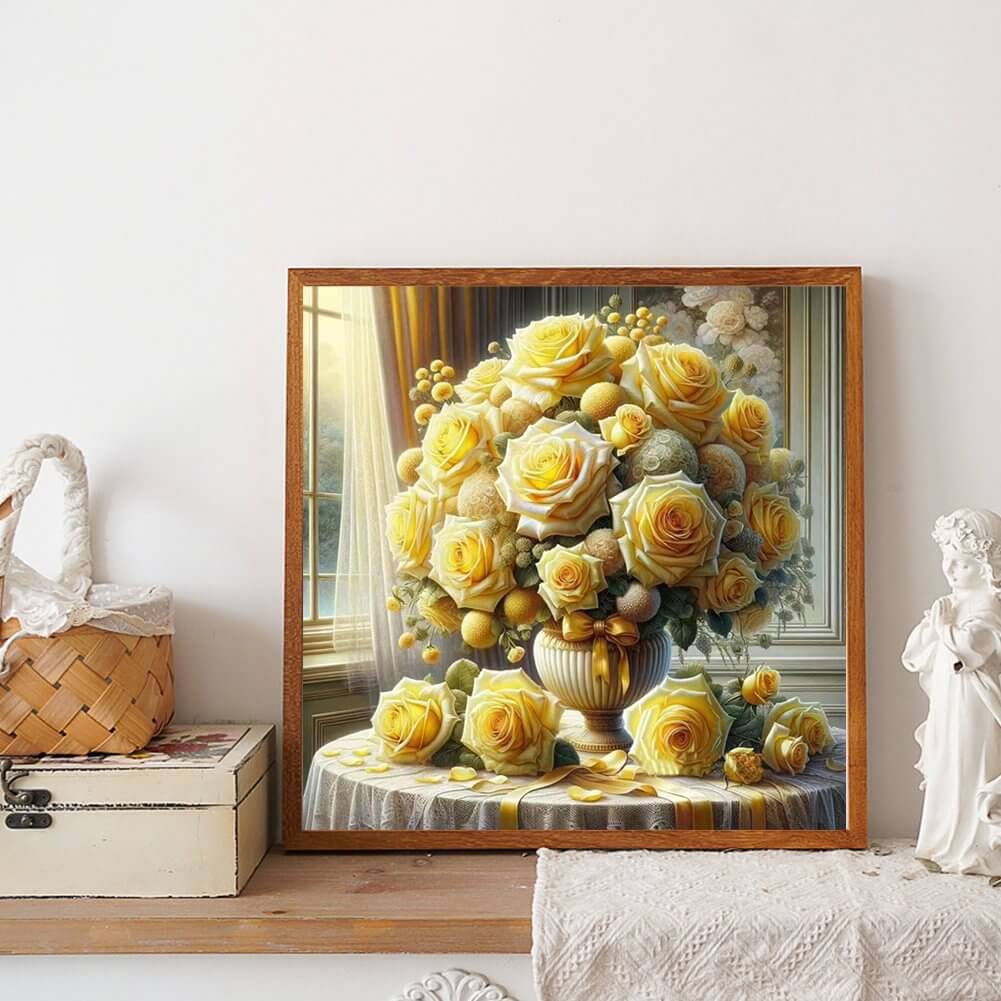 5D DIY Diamond Painting Kit - Full Round / Square - Yellow Rose Vase B